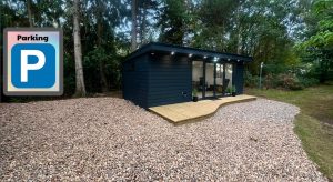 Studio exterior with parking